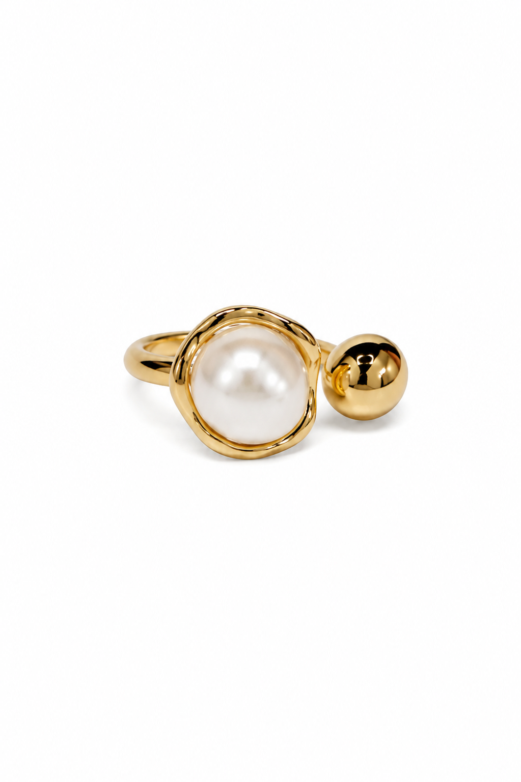 Elegant Gold Pearl Adjustable Ring – Minimalist Statement Ring