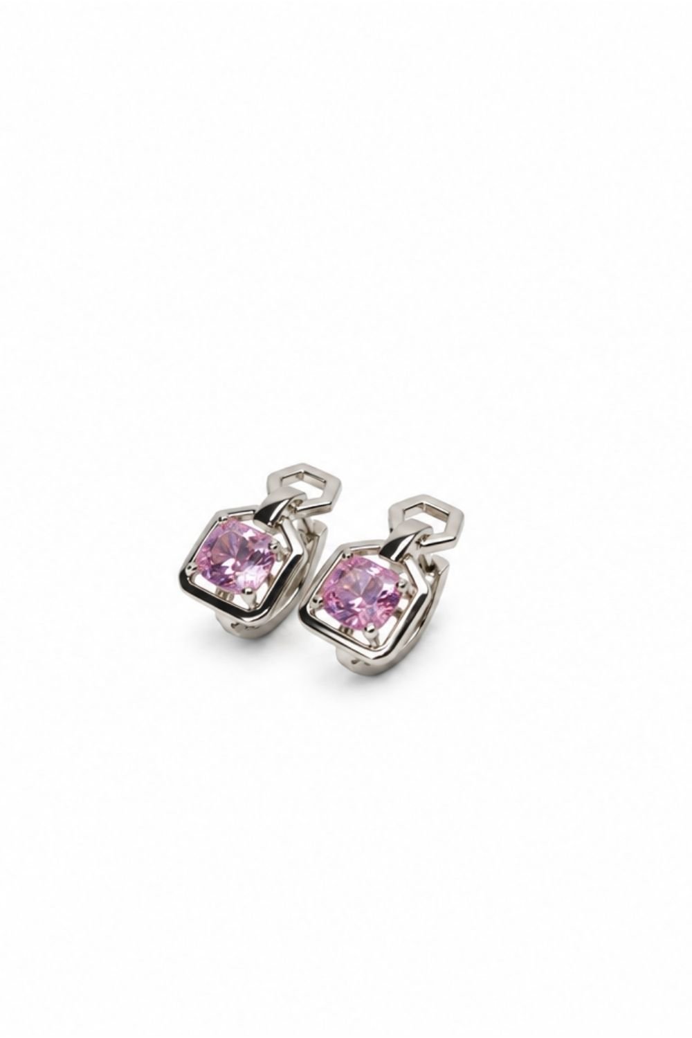Squared Amethyst accent Silver Toned Discrete Earring