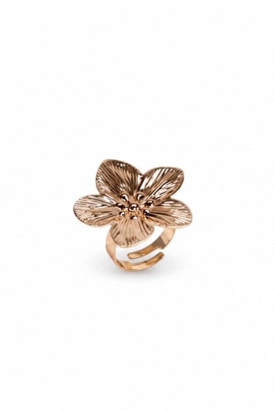 Ribbed Plumeria accent Golden Floral Ring