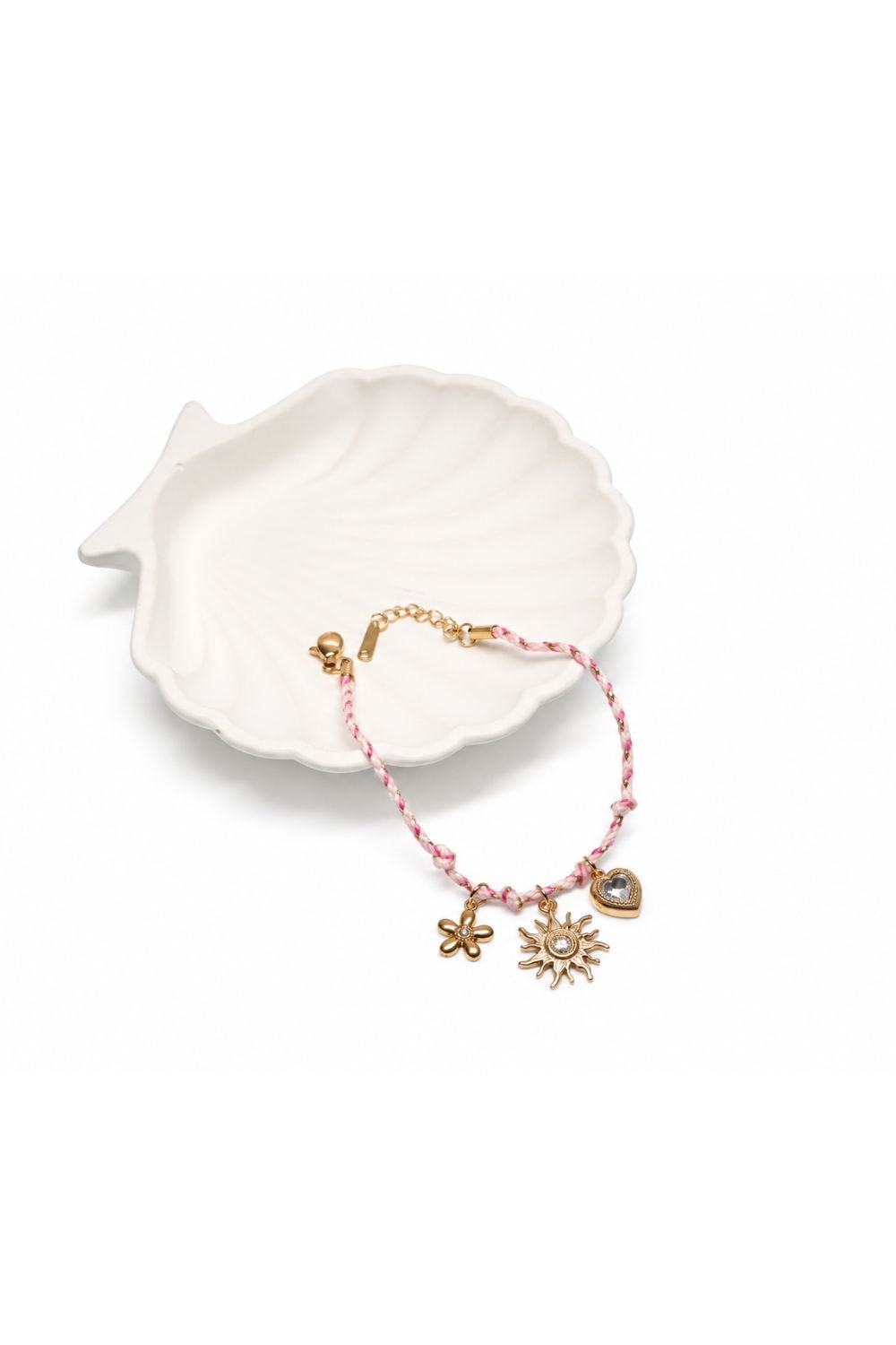 Symbolic Heart Enlightenment in Nature Pendants with remaining Everfresh White-pink interwined woven chord Bracelet.