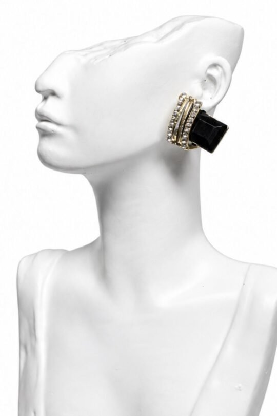 Sleek Faceted Black Rectangular Crystal Earring