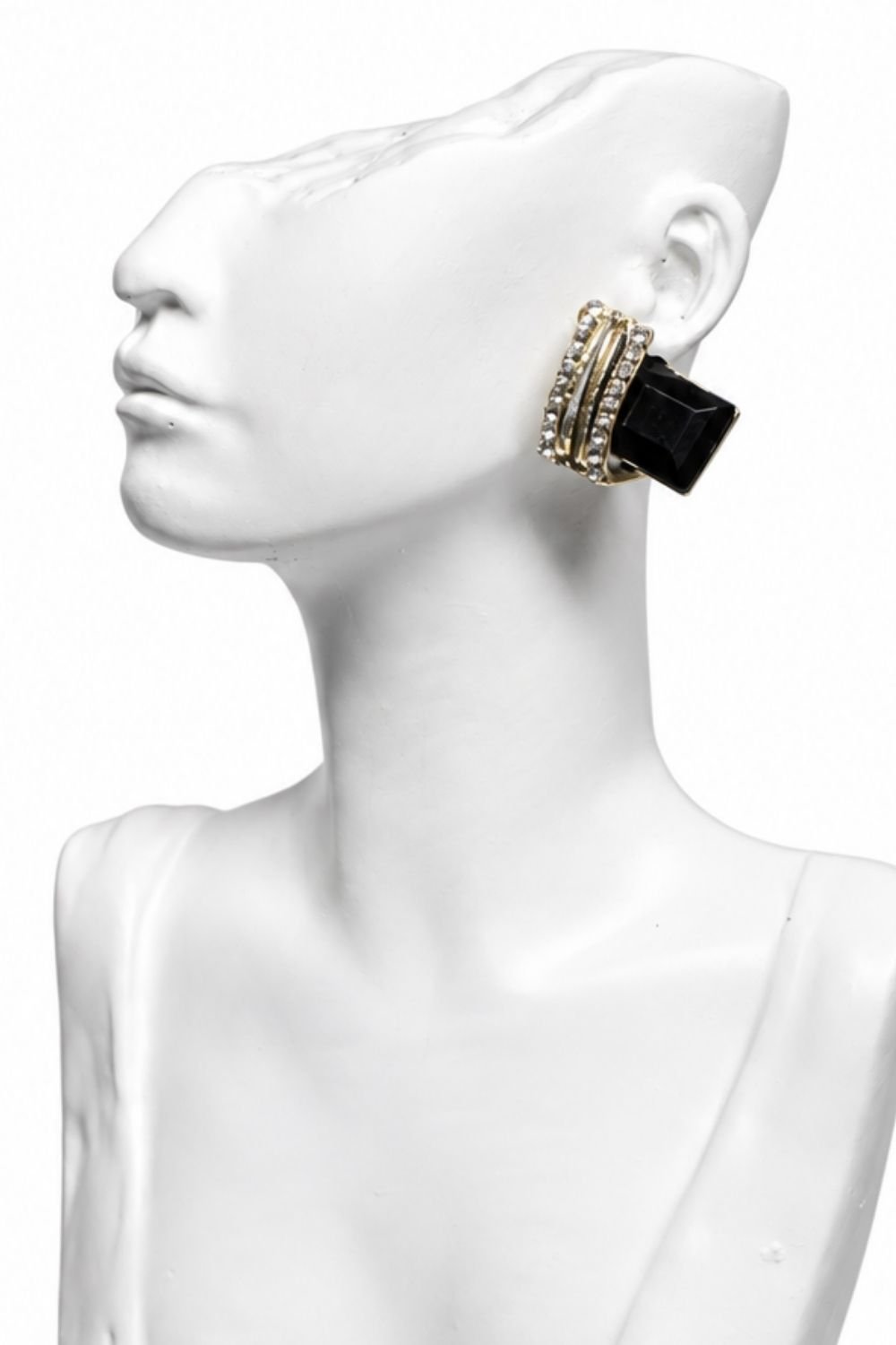 Sleek Faceted Black Rectangular Crystal Earring