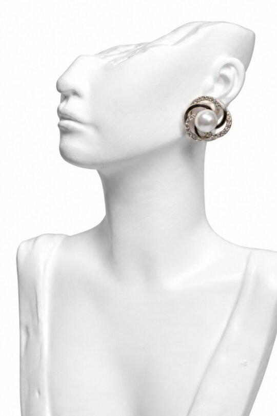 Elegant Pearl accent Crystal Circular Stud Earrings