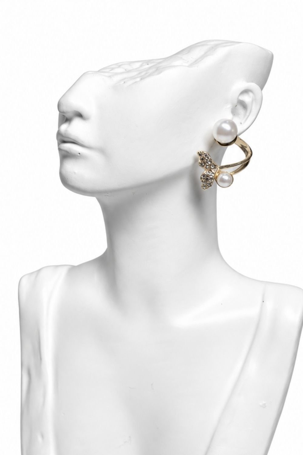 Pearl stud paired fish accent delicate hoop design Earrings