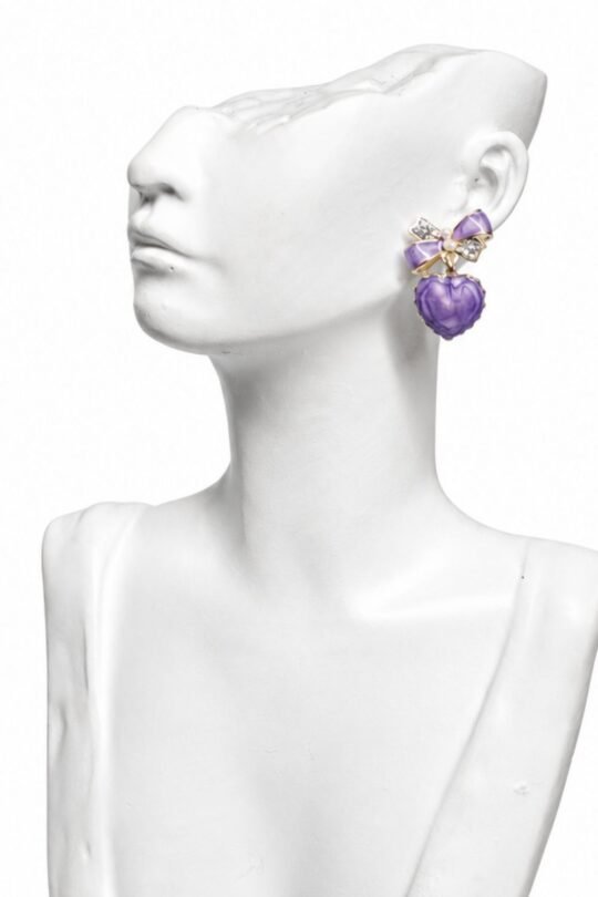 Purple Heart accent Bow Drop Earrings