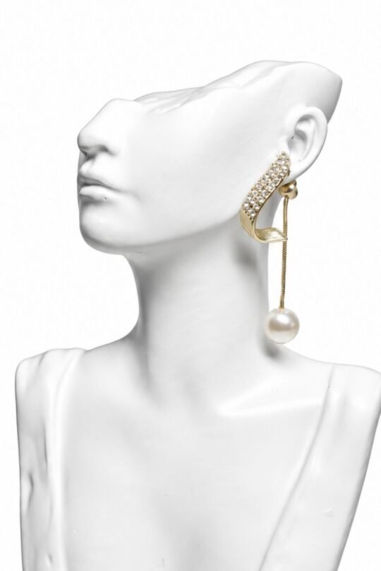 Curved Design delicate Chain Drop and Lustrous pearl accent Earrings