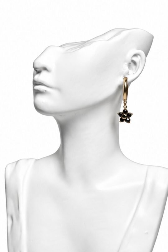 Hanging Dark Metallic Tiny Floral accent with Polished Top Earring