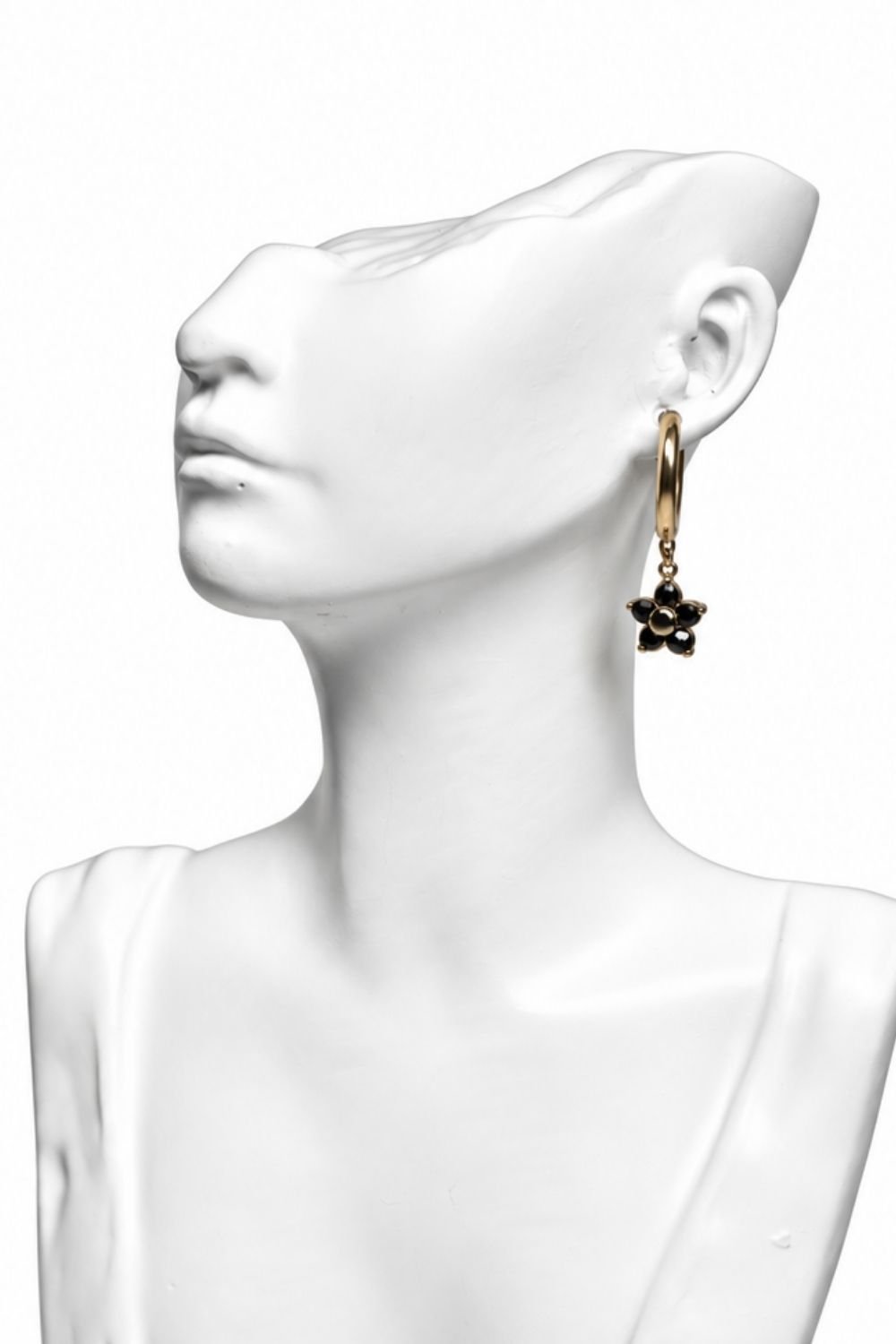 Hanging Dark Metallic Tiny Floral accent with Polished Top Earring