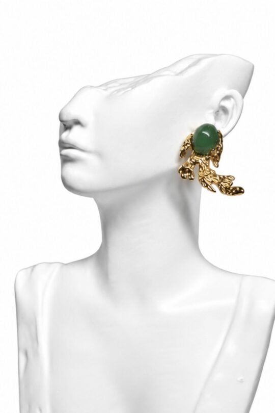 Green Emerald Stone accent over Metallic Blowing Branch Earring.