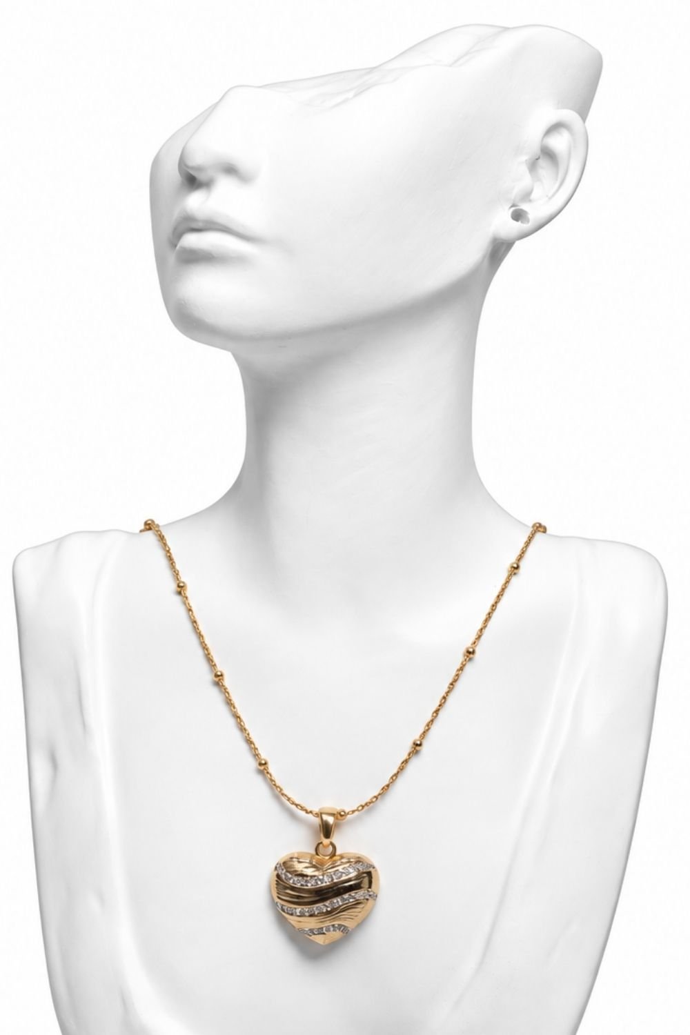 Golden Heart Pendant with wavy white crystal pendant Necklace.