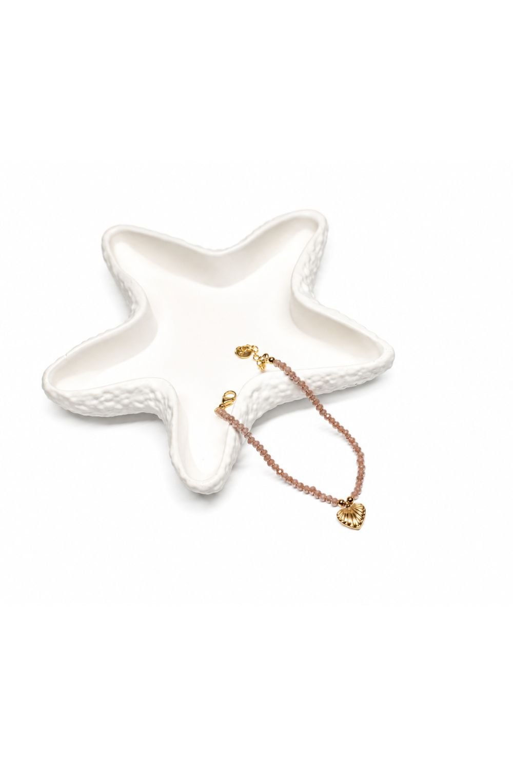 Rose Pink Beaded Bracelet with Gold-Tone Heart Charm