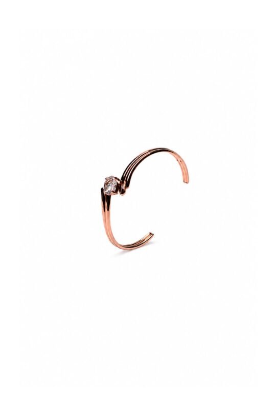 Fashionable Rose Gold-Tone Crystal Open Cuff Bracelet