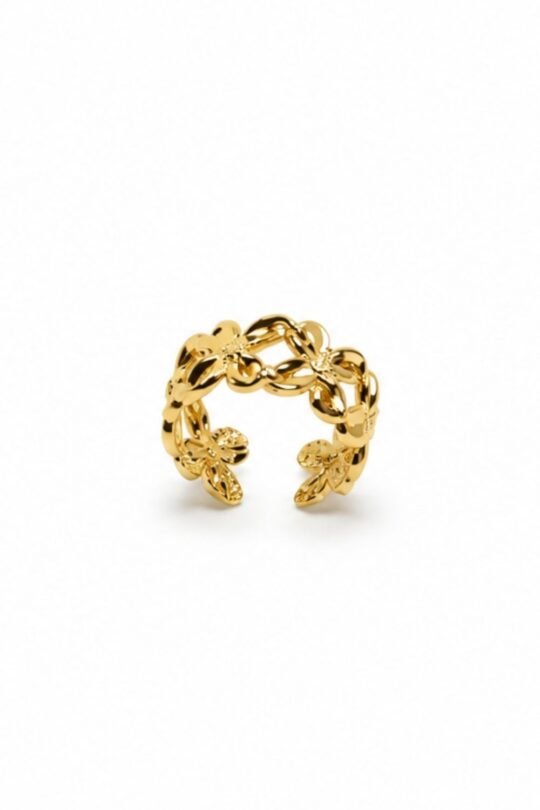 Broad Floral linked Polished Ring