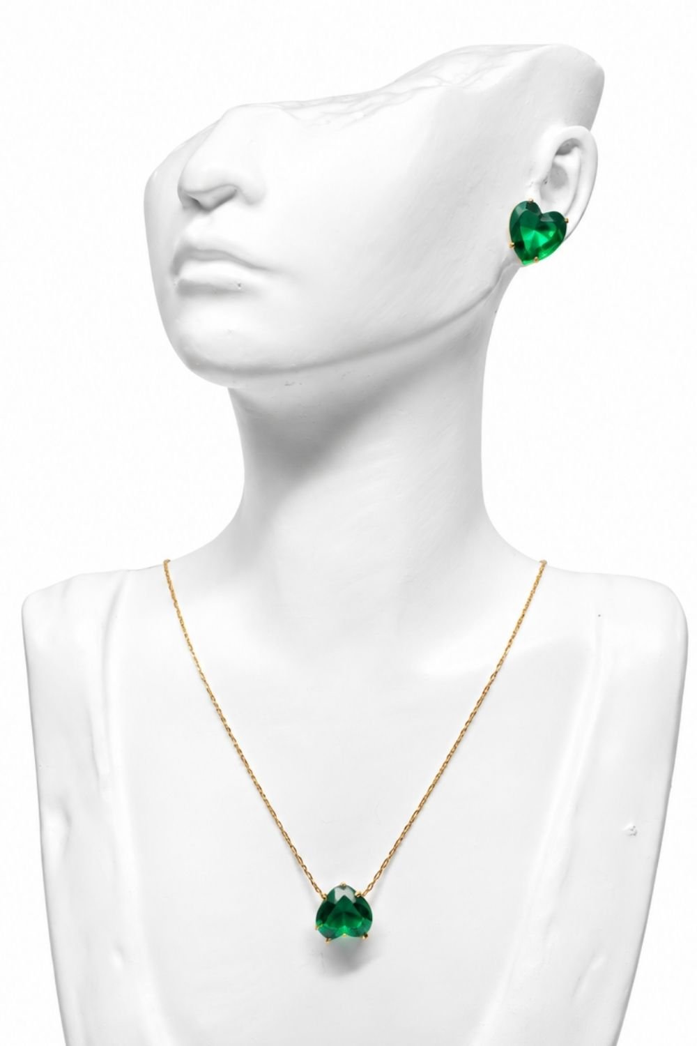 Green Heart Crystal Necklace & Earring Set