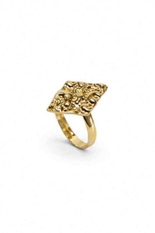 Gold-Tone Textured Square Ring