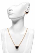 Glossy Black Heart Pendant & Stud Earring Set