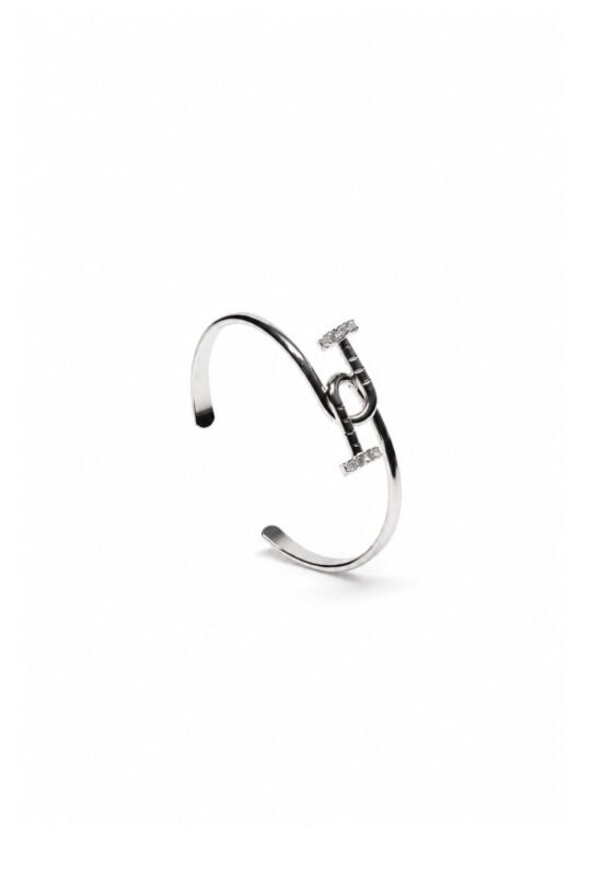 Silver-Tone Circular Accent locked open Cuff Bracelet