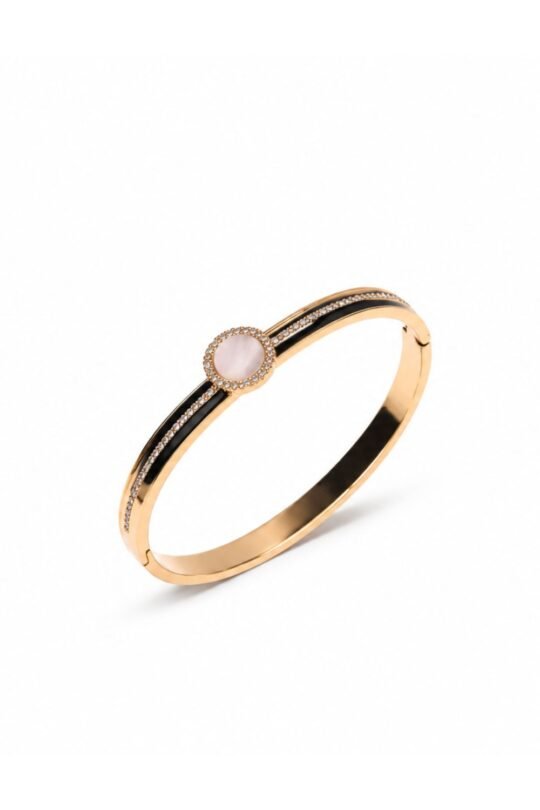 Elegant Rose Gold & Black Crystal Bracelet with delicate pave style crystalline emblishments.