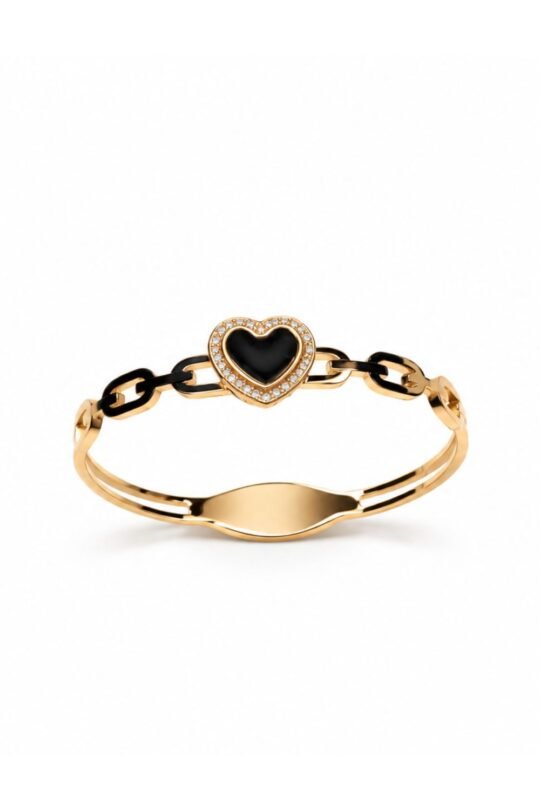 Amazing Gold-Tone Black Heart Link Bracelet